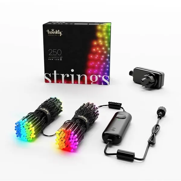 Twinkly Strings - 250 App-gesteuerte RGB-LEDs. 20 Meter. Schwarzes Kabel.
