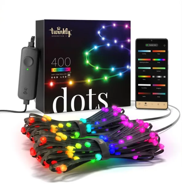 Twinkly Dots - 400 RGB-LEDs, die über die App gesteuert werden. 20 Meter. Schwarzes Kabel.