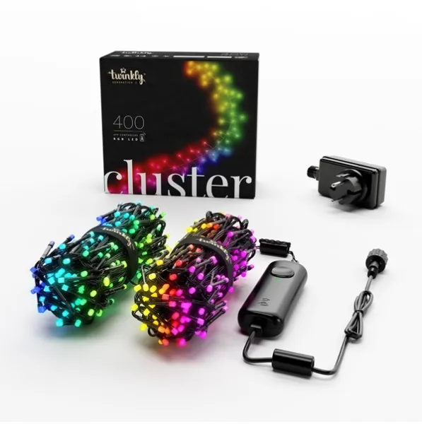 Twinkly Cluster - 400 RGB-LEDs, steuerbar über App. 6 Meter. Schwarzes Kabel.
